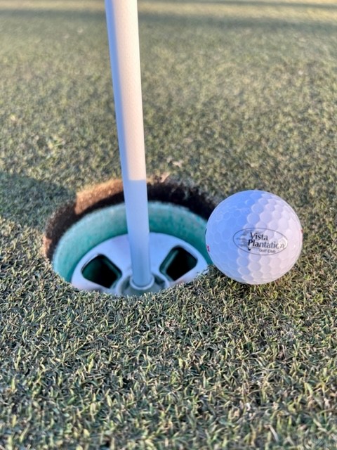 golf ball approaching flagpole hole