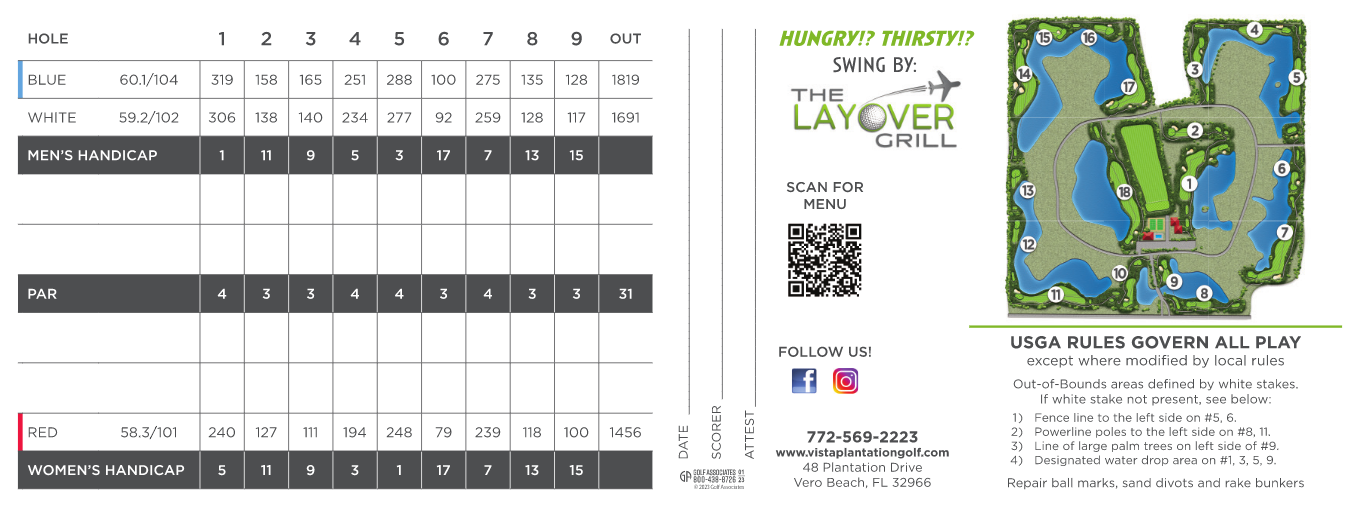 Scorecard Vista Plantation Golf Club