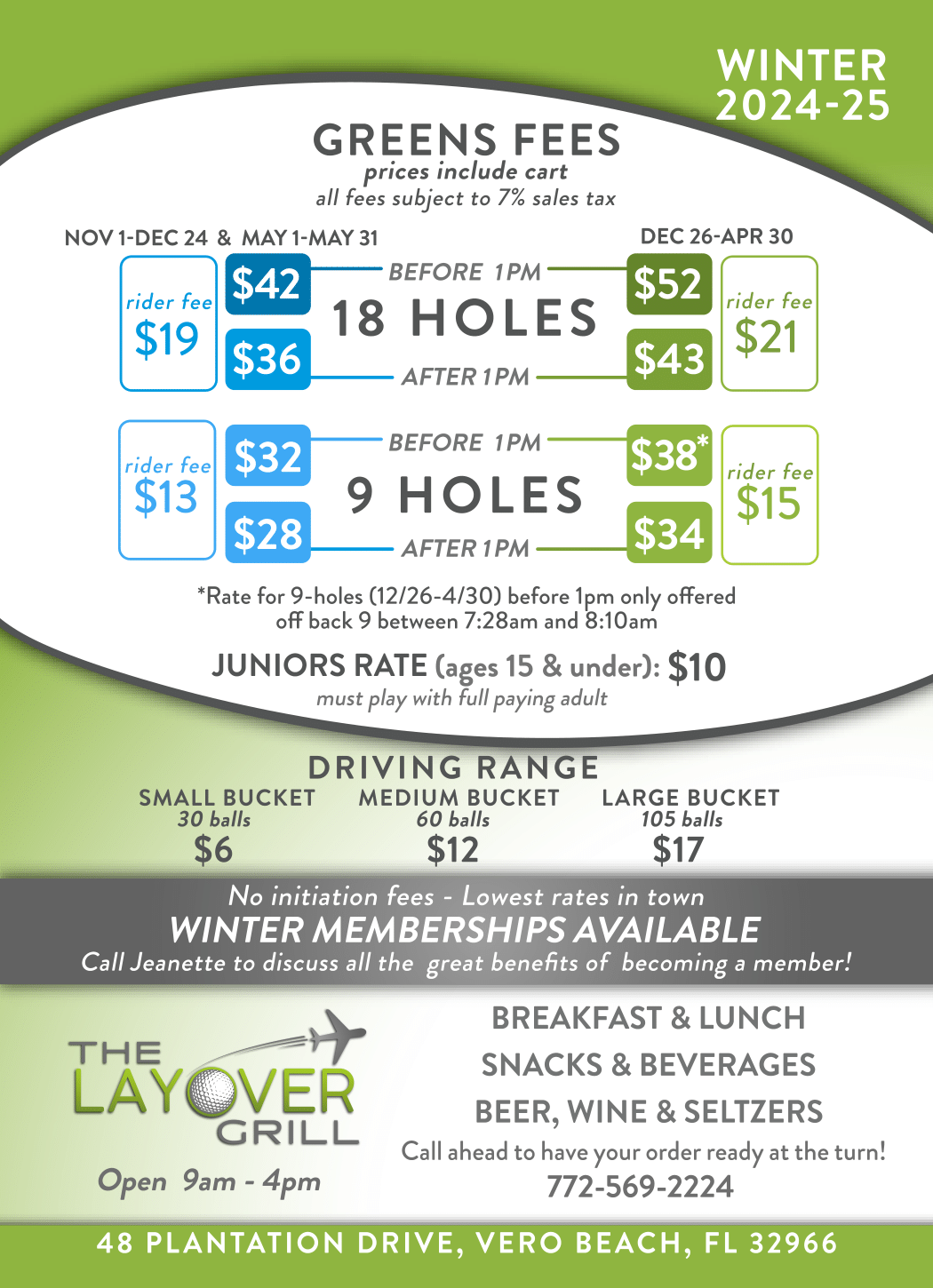 Winter 2024 to 2025 Green Fees